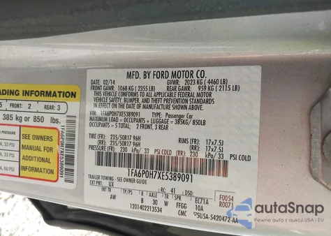 2014 Ford Fusion Se из США, поврежденный, VIN 1FA6P0H7XE5389091